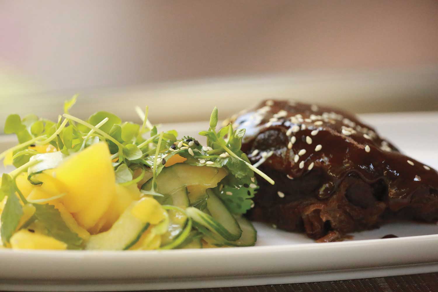 Sweet Soy-Braised Beef Cheeks with Mango Salad | Four Seasons LA