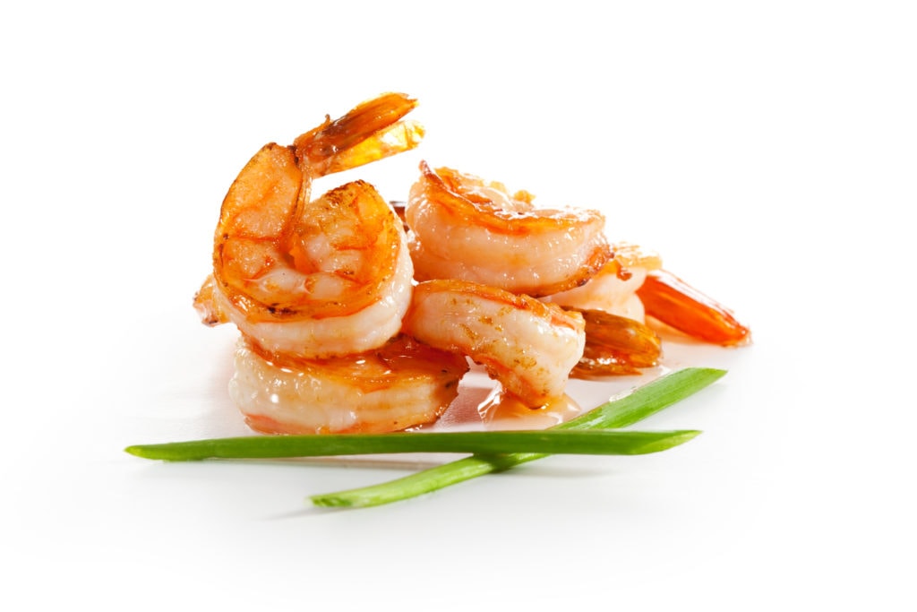 Shrimps with Onions Isolated over White